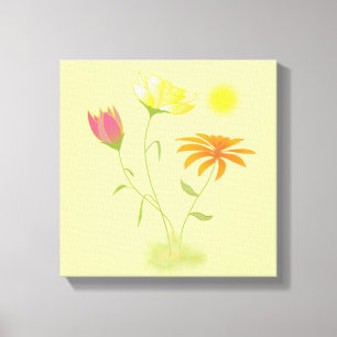 Drie bloemen in de zon - transparant. canvas afdruk