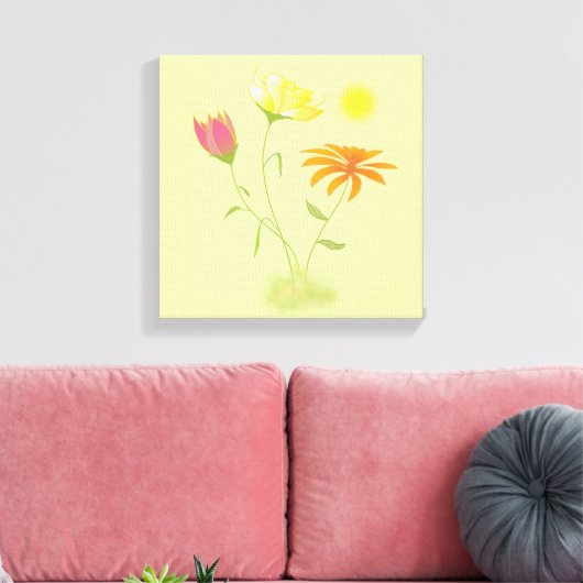 Drie bloemen in de zon - transparant. canvas afdruk (Insitu (Woonkamer))