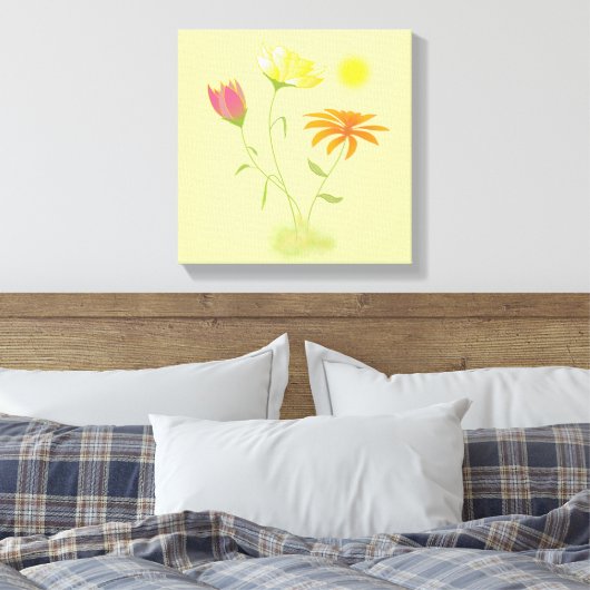 Drie bloemen in de zon - transparant. canvas afdruk (Insitu (Slaapkamer))