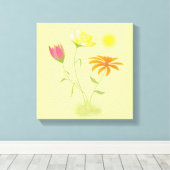 Drie bloemen in de zon - transparant. canvas afdruk (Insitu (Houten vloer))