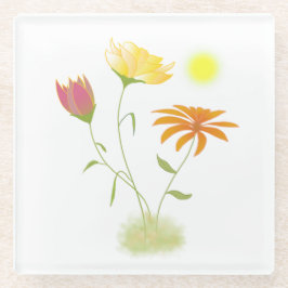 Drie bloemen in de zon - transparant. glazen onderzetter