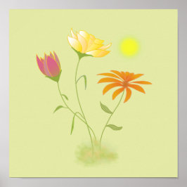 Drie bloemen in de zon - transparant. poster
