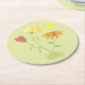 Drie bloemen in de zon - transparant. ronde kartonnen onderzetter (Gebogen)