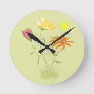 Drie bloemen in de zon - transparant. ronde klok