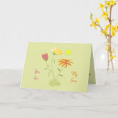 Drie Bloemen in de Zon - transparant + tekst. Kaart (Gele Bloem)