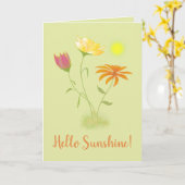 Drie Bloemen in de Zon - transparant + tekst. Kaart (Gele Bloem)