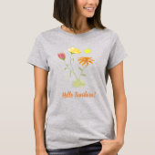Drie Bloemen in de Zon - transparant + tekst. T-shirt (Voorkant)