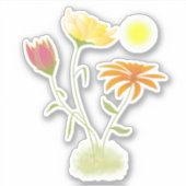 Drie Bloemen in de zon - transparante douaneversne Sticker (Voorkant)