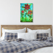 Drie bloemen voor Heather Saulsbury Mixed Media Ar Canvas Afdruk (Insitu (Slaapkamer))