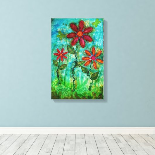 Drie bloemen voor Heather Saulsbury Mixed Media Ar Canvas Afdruk (Insitu (Houten vloer))
