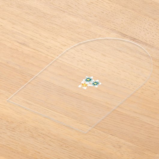 Drie bloemetjes met groene en oranje bloemblaadjes acryl uitnodigingen (Laagn)