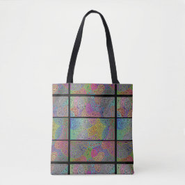 Drie blokken veelkleurige abstracte vormen tote bag