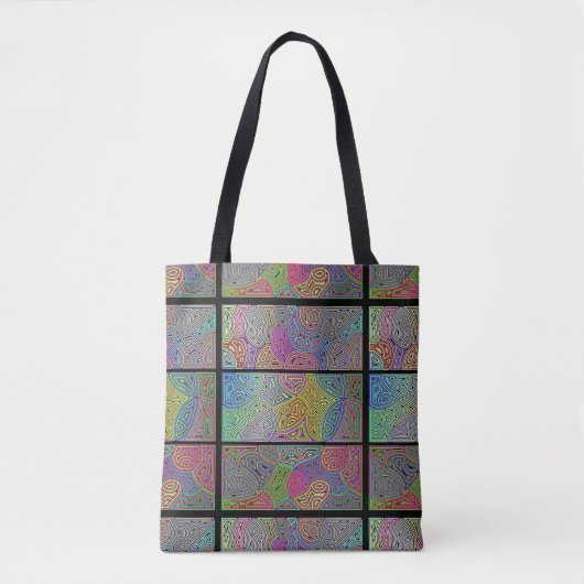 Drie blokken veelkleurige abstracte vormen tote bag (Voorkant)
