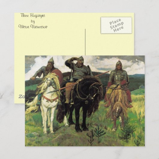 Drie Bogatyrs (1898) van Viktor Vasnetsov Print Briefkaart (Voorkant / Achterkant)