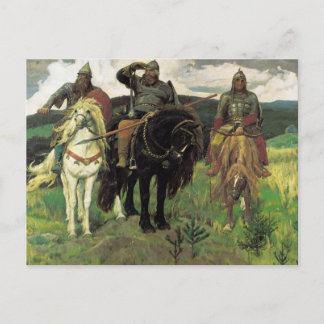 Drie Bogatyrs (1898) van Viktor Vasnetsov Print Briefkaart