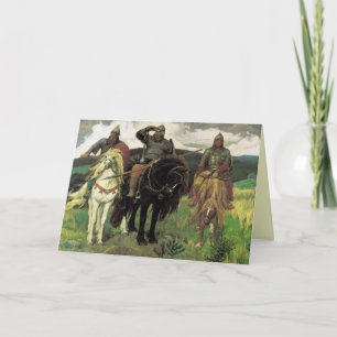 Drie Bogatyrs (1898) van Viktor Vasnetsov Print Kaart