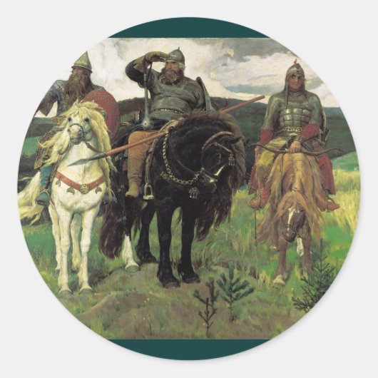 Drie Bogatyrs (1898) van Viktor Vasnetsov Print Ronde Sticker (Voorkant)