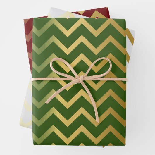 Drie Bold Goud Chevron Kerst Inpakpapier Vel (In situ)