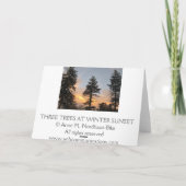 Drie bomen bij winterzonsondergang feestdagen kaart (Achterkant)