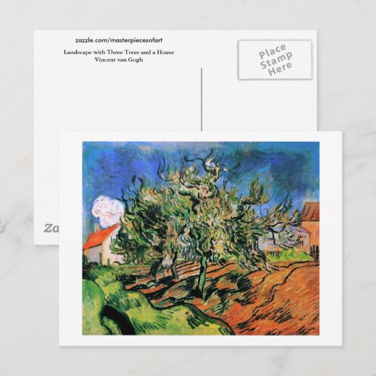 Drie bomen en een House Van Gogh Fine Art Briefkaart (Voorkant / Achterkant)