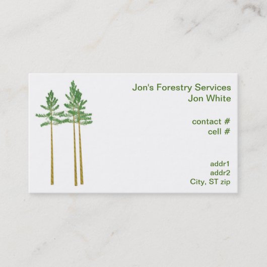 Drie bomen met zaaghoutbedekking visitekaartje (Voorkant)