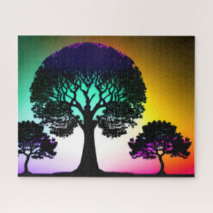 Drie Bomen Zonsondergang Silhouetten Onder Levendi Legpuzzel