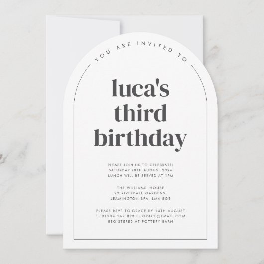 Drie boogfoto 3e verjaardag kaart (Achterkant)