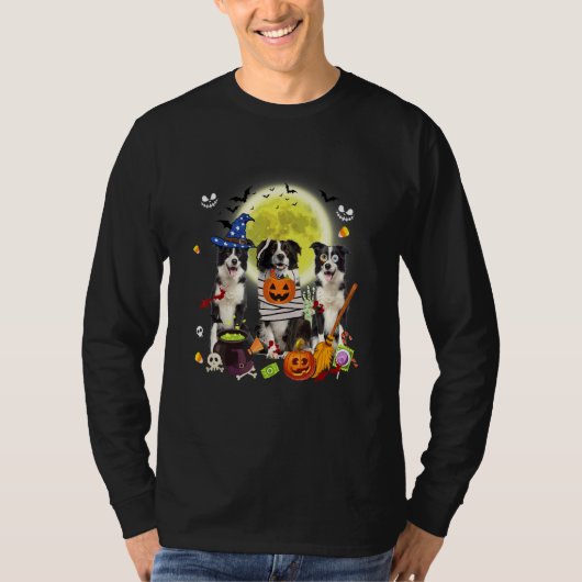 Drie Border Collie Honden Heks Griezeld Moeder Hal T-shirt (Voorkant)