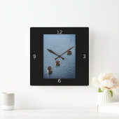 Drie boten op het water vierkante klok (Huis)