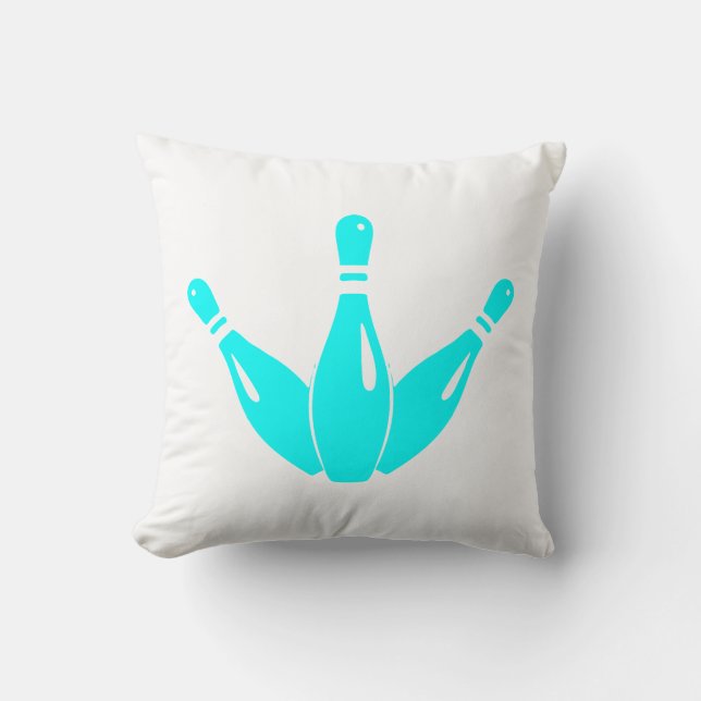 Drie Bowling Pins Aqua Blauw Kussen (Voorkant)
