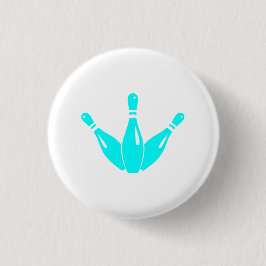 Drie Bowling Pins Aqua Blauw Ronde Button 3,2 Cm