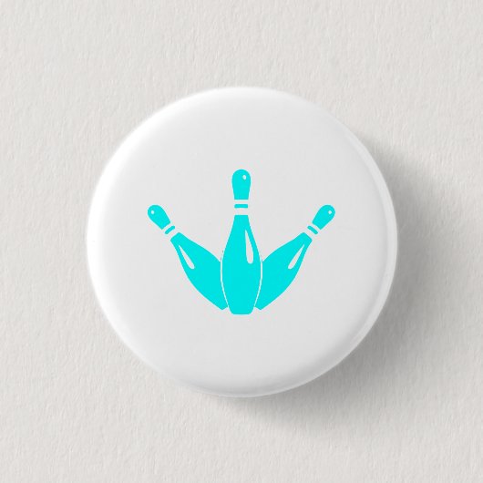 Drie Bowling Pins Aqua Blauw Ronde Button 3,2 Cm (Voorkant)