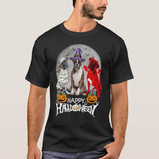 Drie Boxer Hond Gebrindlede Boxer Mummie Heks Duiv T-shirt (Voorkant)