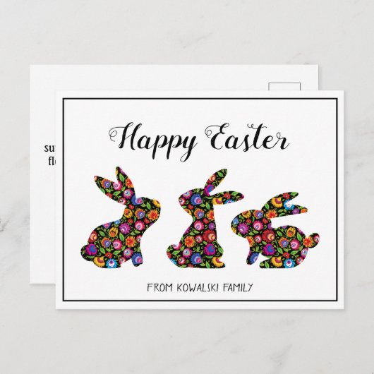 Drie Briefkaart van Folklore Easter Bunnies (Voorkant / Achterkant)
