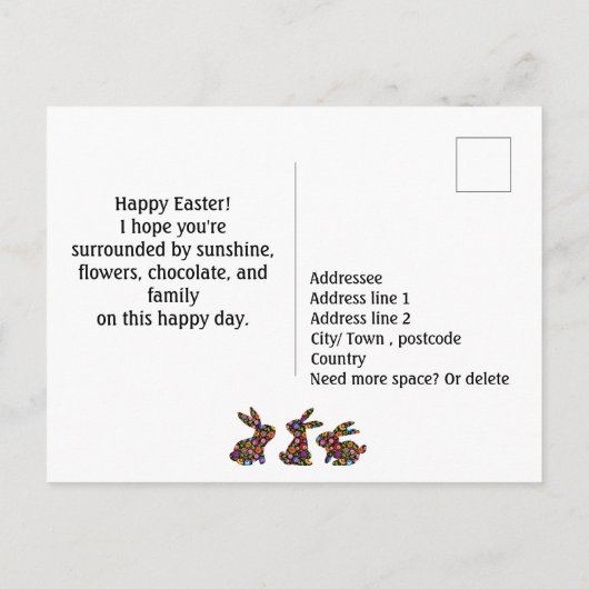 Drie Briefkaart van Folklore Easter Bunnies (Achterkant)