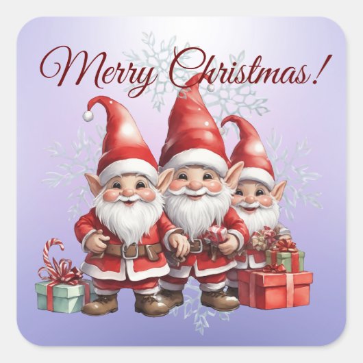 Drie bro's, drie kabouters - Vrolijk kerstfeest! Vierkante Sticker (Voorkant)