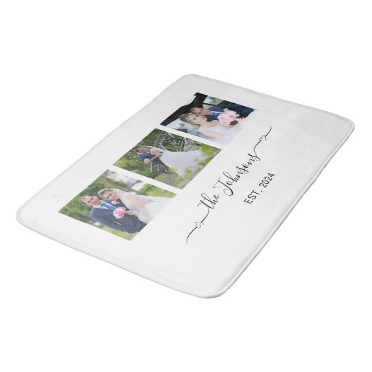 Drie bruiloft foto hart swash handtekening badmat (Gekanteld)