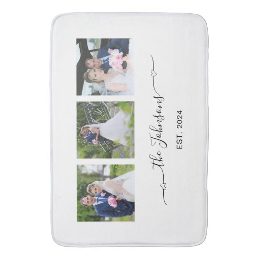 Drie bruiloft foto hart swash handtekening badmat (Voorkant Verticaal)