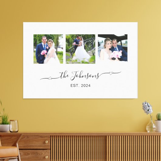 Drie bruiloft foto hart swash handtekening canvas afdruk (Insitu (Woonkamer))