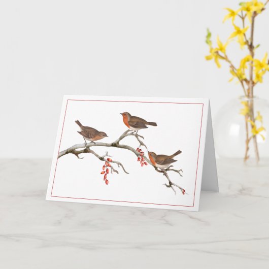 Drie bruine vogels op een winterkleertak kaart (Gele Bloem)