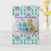 Drie Budgies Aqua Budgie Waterverf art Kaart (Gele Bloem)