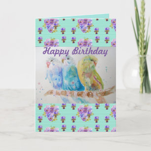 Drie Budgies Aqua Budgie Waterverf art Kaart