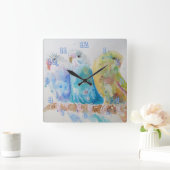 Drie Budgies Budgie Budgerigar Kamerklok Vierkante Klok (Huis)