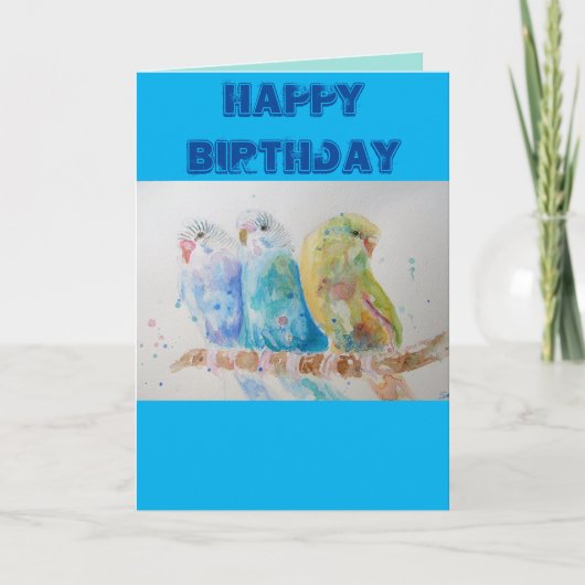 Drie Budgies Sitting Blue Budgie Waterverf Kaart (Voorkant)