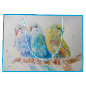 Drie Budgies Sitting Waterverf blue Gift Bag Groot Cadeauzakje (Achterkant)