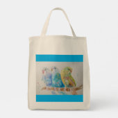 Drie Budgies Sitting Waterverf blue Gift Bag Tote Bag (Achterkant)