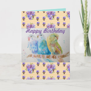 Drie Budgies Yellow Budgie Waterverf art Kaart