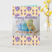 Drie Budgies Yellow Budgie Waterverf art Kaart (Gele Bloem)
