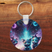 Drie buitenaardse Kittens in een buitenaardse omge Sleutelhanger (Achterkant)