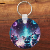 Drie buitenaardse Kittens in een buitenaardse omge Sleutelhanger (Voorkant)